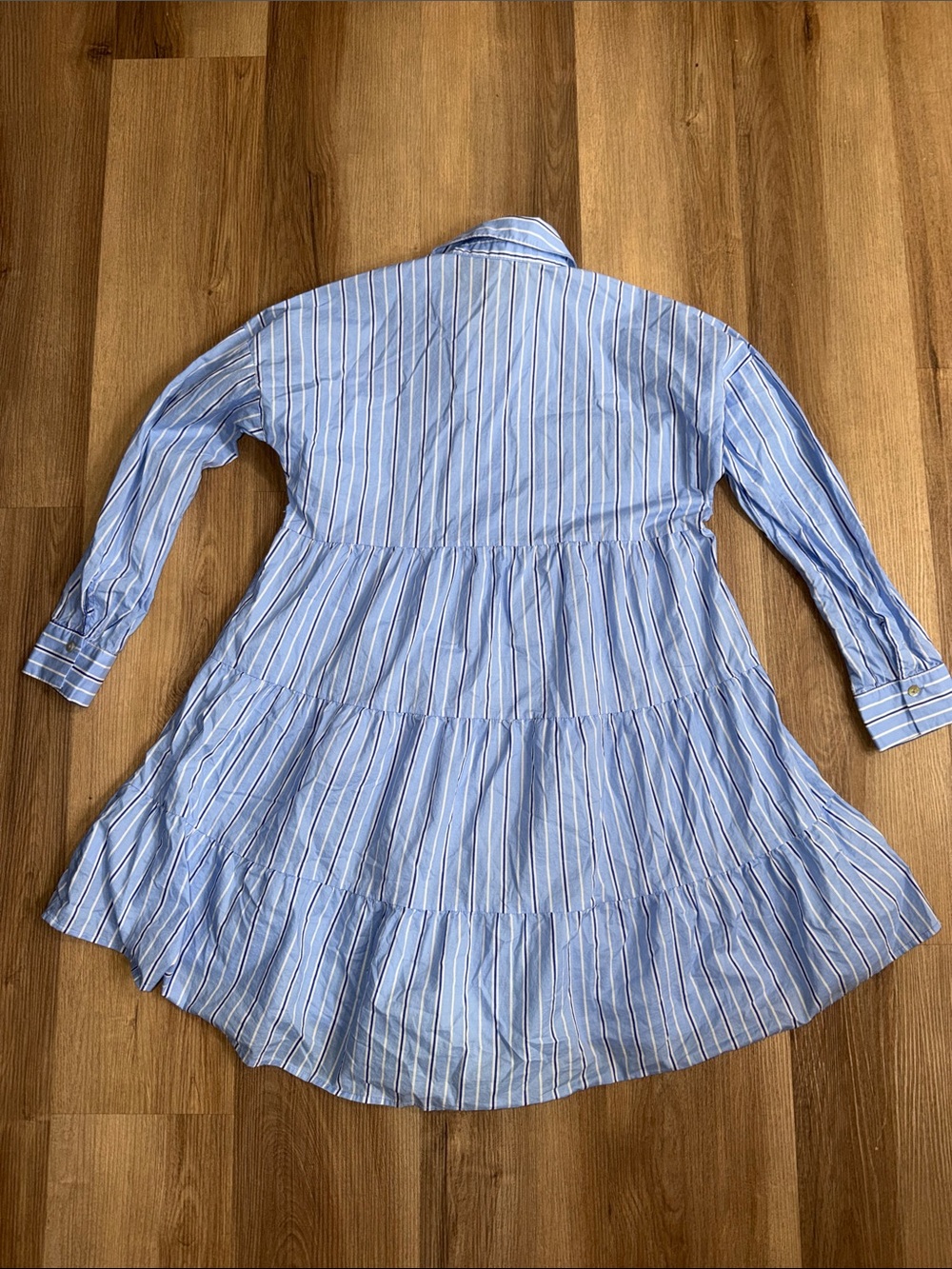 Tuckernuck Pomander Place Blue Stripe Tiered Cara Mini Shirt Dress Size XS - Picture 5 of 9